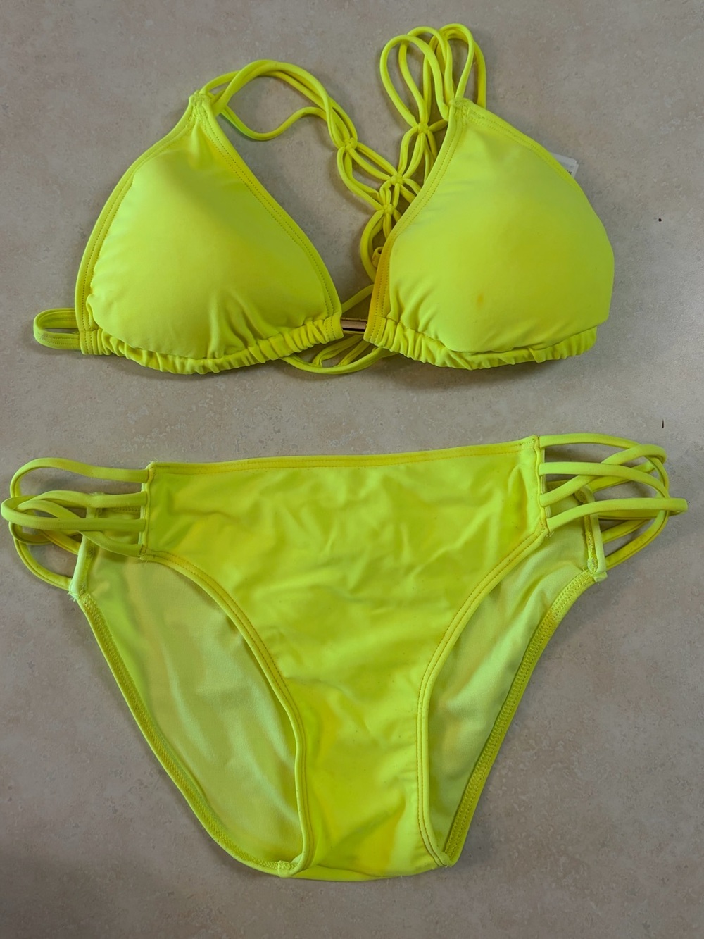 Abercrombie Neon Yellow Strappy Bikini Set - Women Swim